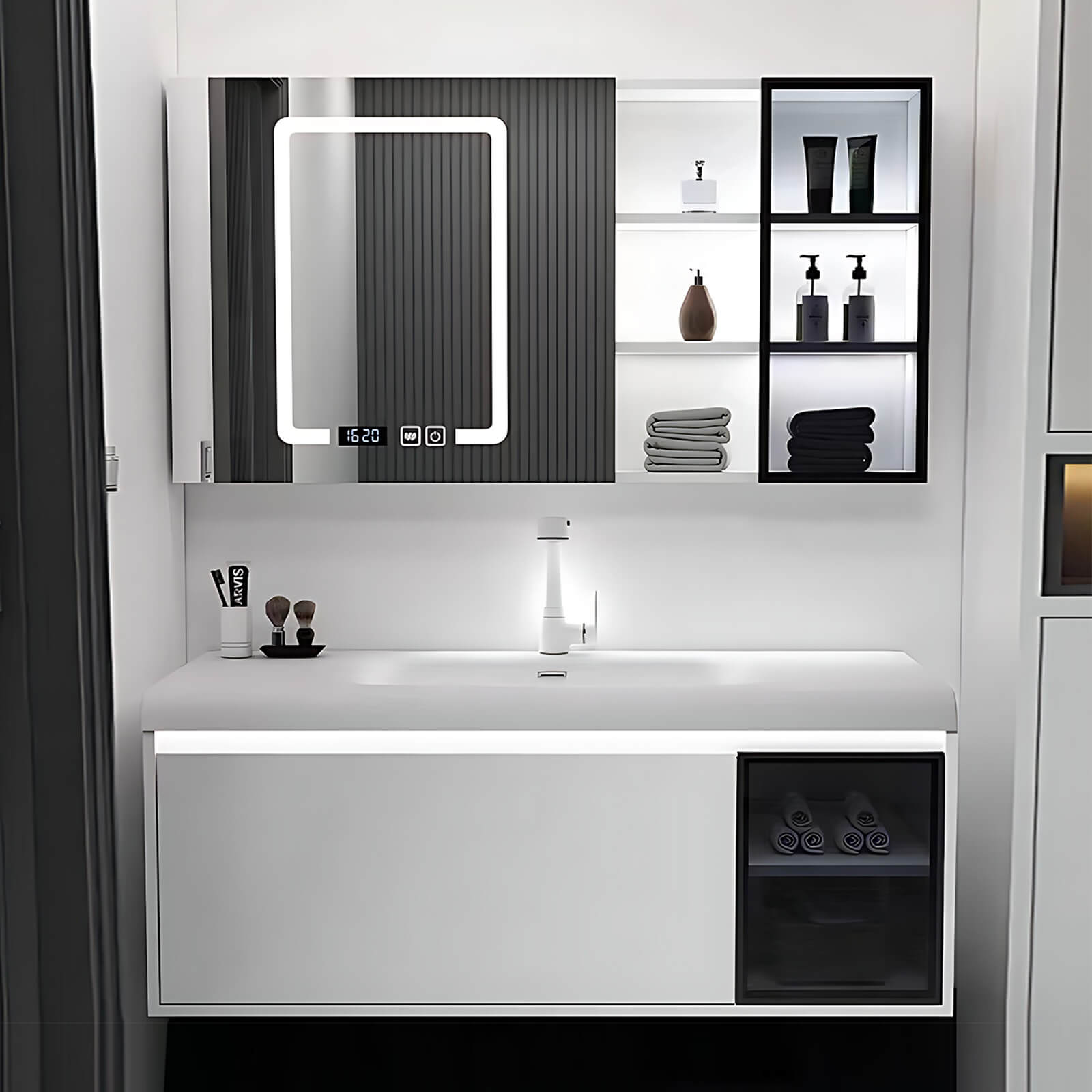 36"- 48" Modern Bathroom Vanity with Sink & LED Lighting Mirrors