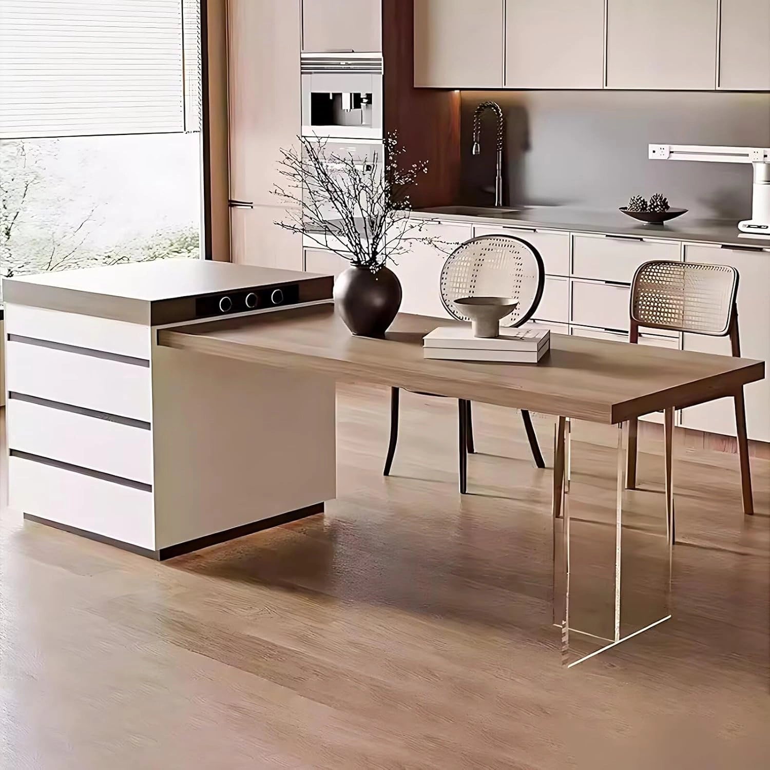 94” - 102” Simple Elegant Kitchen Island Includes Storage Drawers & Socket (No Chair)