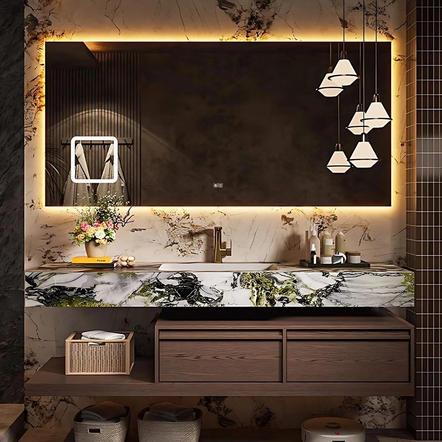 40” – 64” Retro Unique Bathroom Vanity Includes Green Textured Countertop