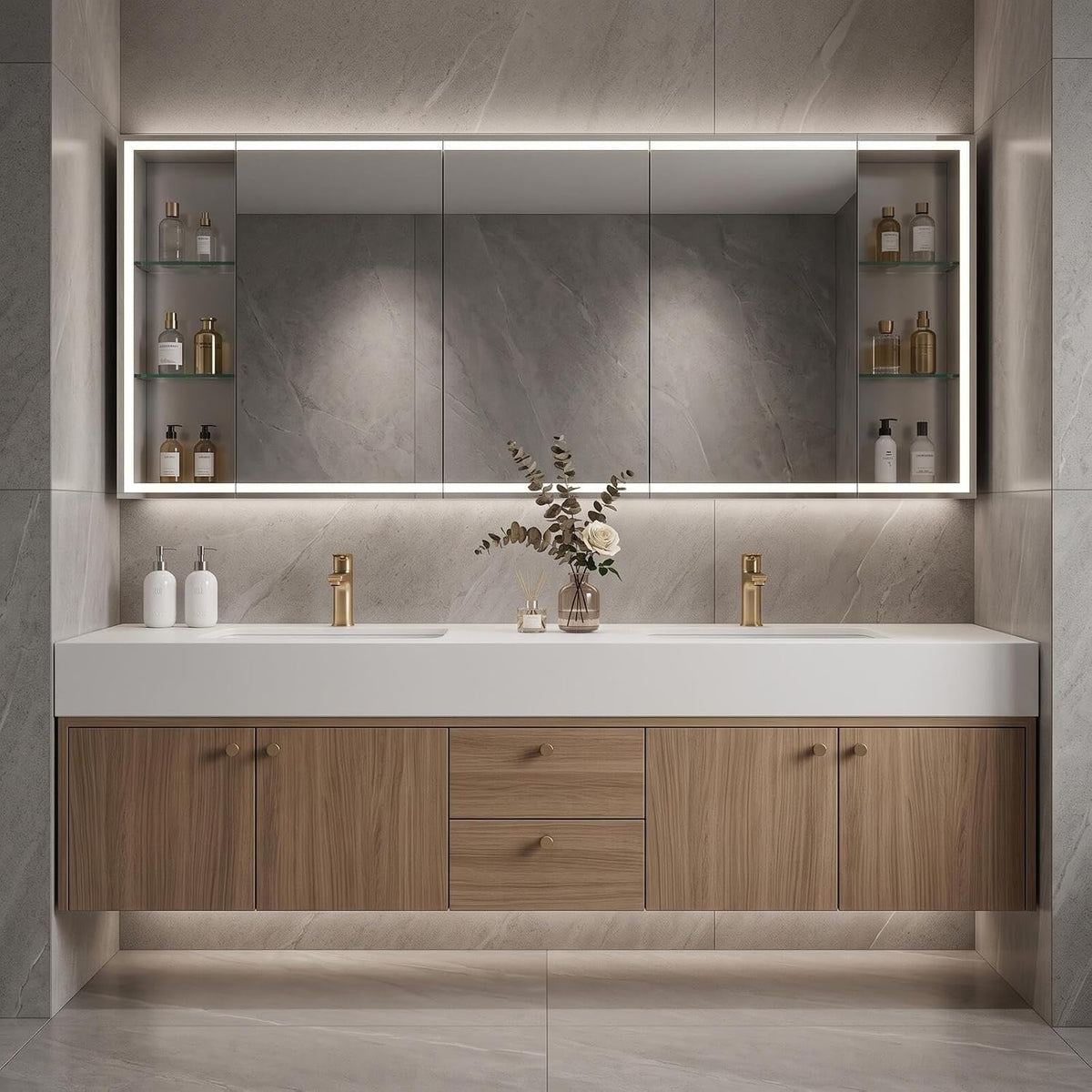 60''-110'' Floating Double Sink Bathroom Vanity with Modern Minimalist Design