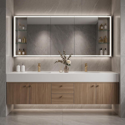 60''-110'' Floating Double Sink Bathroom Vanity with Modern Minimalist Design