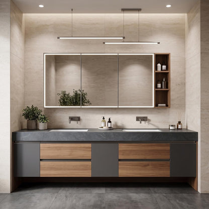 52‘’-110‘’ Floating Bathroom Vanity Sinks Set Includes Color-Blocked Cabinet Design