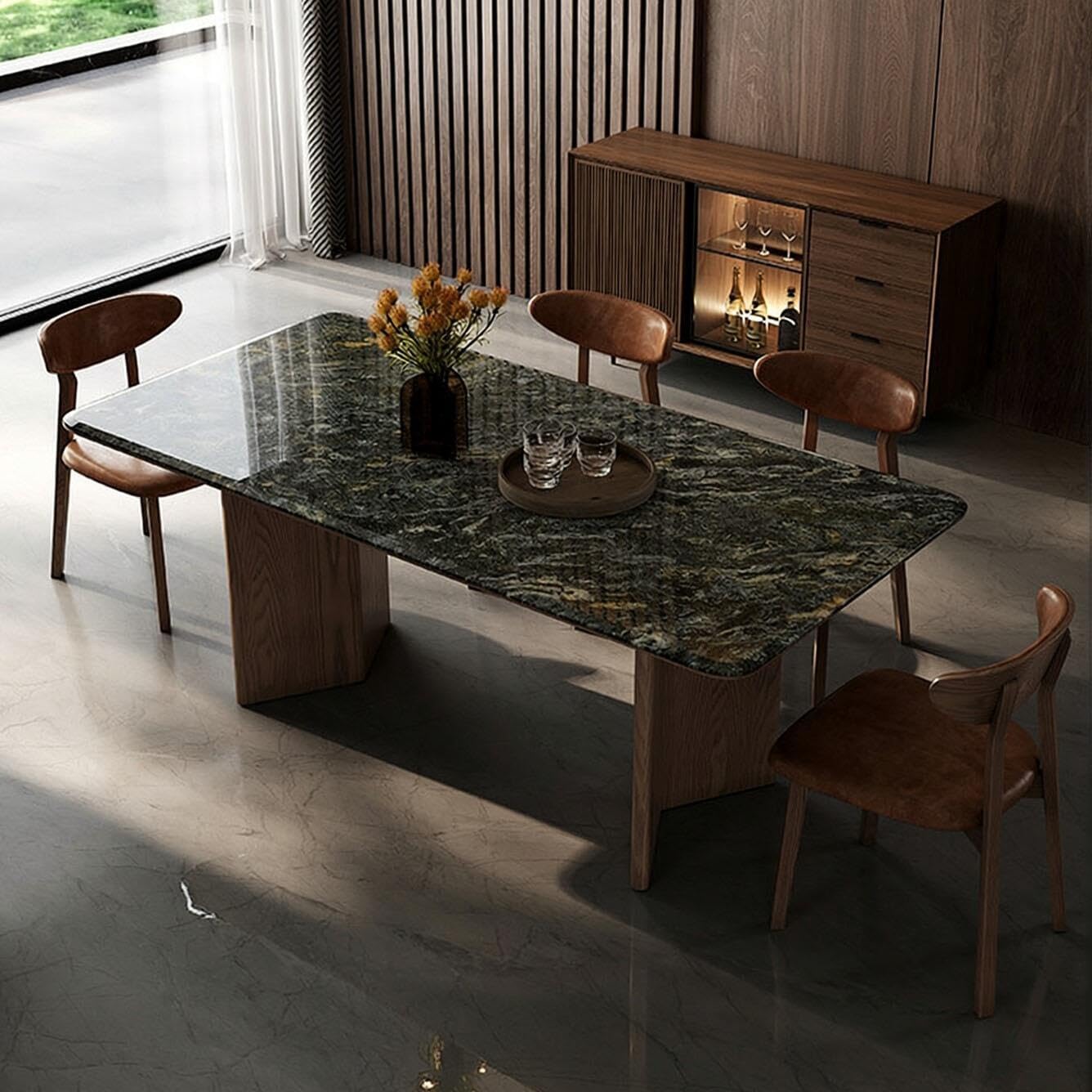 56''-96'' Luxurious Dining Table with Sturdy Wood Base in Dining Area