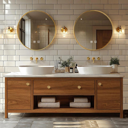 68” - 96” Exquisite Wood Bathroom Vanity with Open Storage Rack