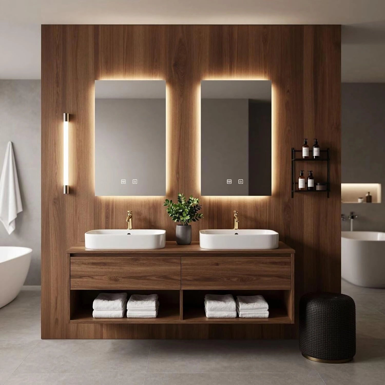 60” - 84” Double Sink Bathroom Vanity with Farmhouse Wood Grain Floating Cabinet