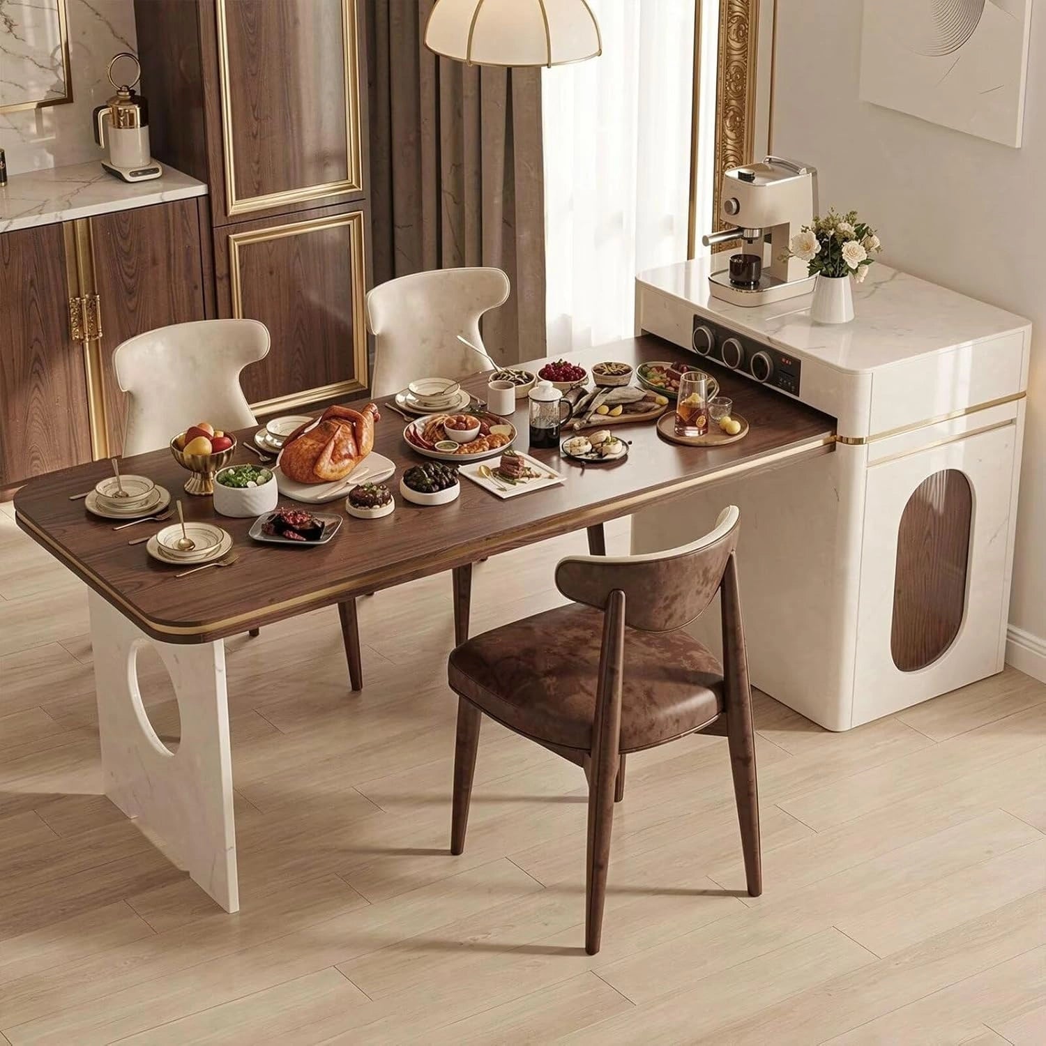 75” Brown Simple Kitchen Island Equipped Socket Setup & Built-in Storage Space