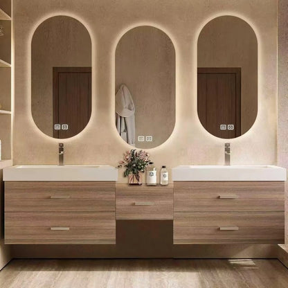 84” - 96” Exquisite Simple Bathroom Vanity with Three Mirrors Design & Wood Grain Color