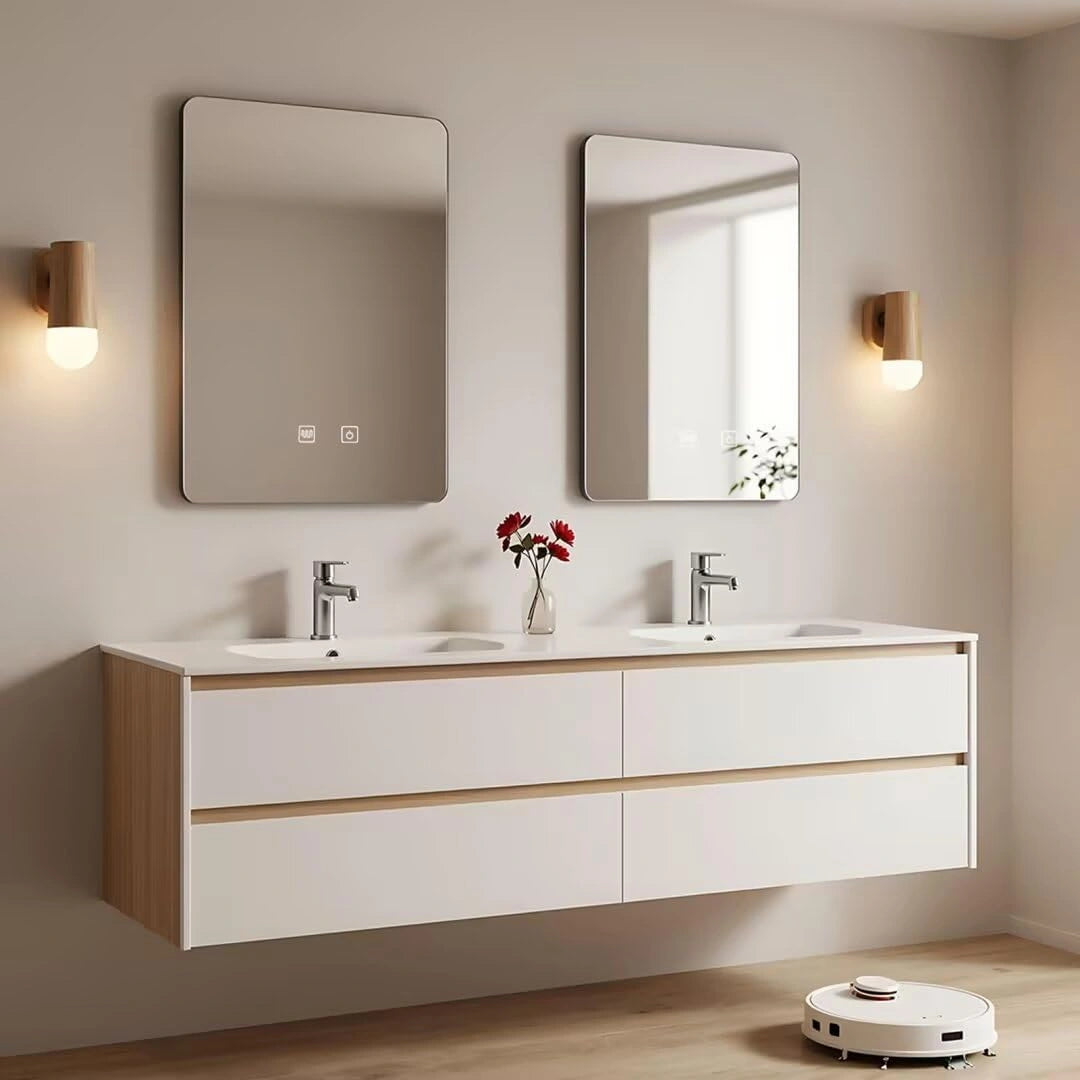 60” - 84” Modern Minimalist Bathroom Vanity Includes Ceramic Seamless Sink