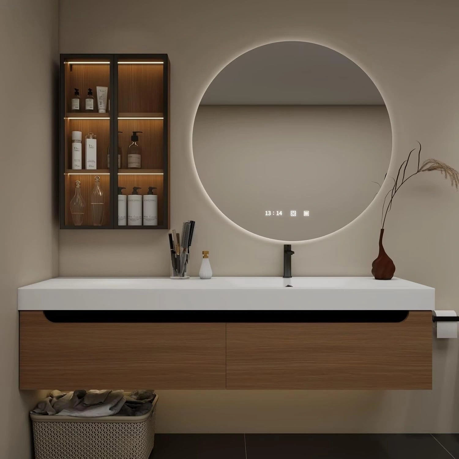 60” - 78” Natural Simple Bathroom Vanity with Sink Includes White Countertop