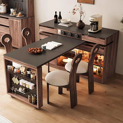 59” - 79” Brown Practical Kitchen Island with Various Storage Spaces & Rotatable Table (No Chair)