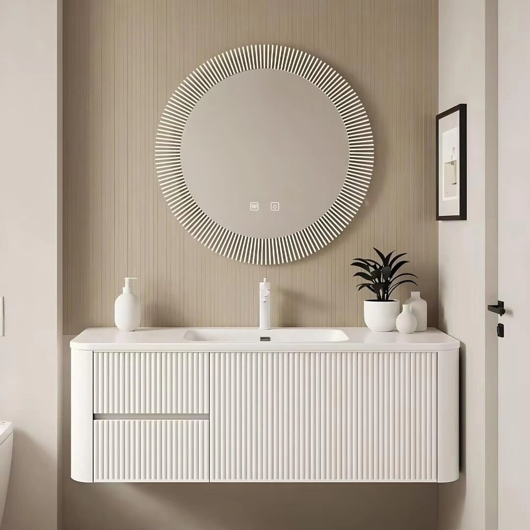 40” - 64” Modern Minimalist Bathroom Vanity with Round Smart Defogging Mirror