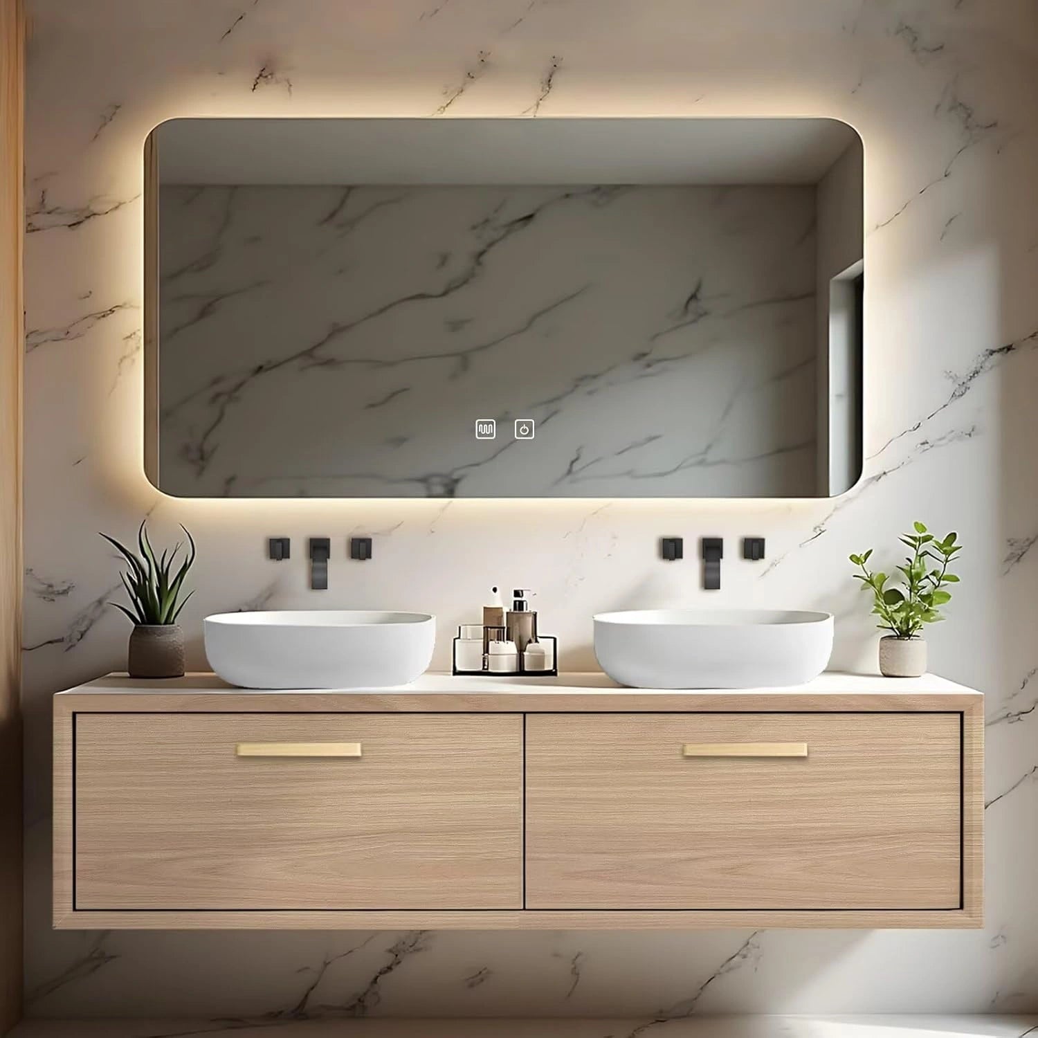 60” - 78” Minimalist Wood Bathroom Vanity Includes Large Storage Space