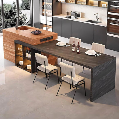 87” - 98” Modern Minimalist Kitchen Island Includes Integrated Slate Sink (No Chair)