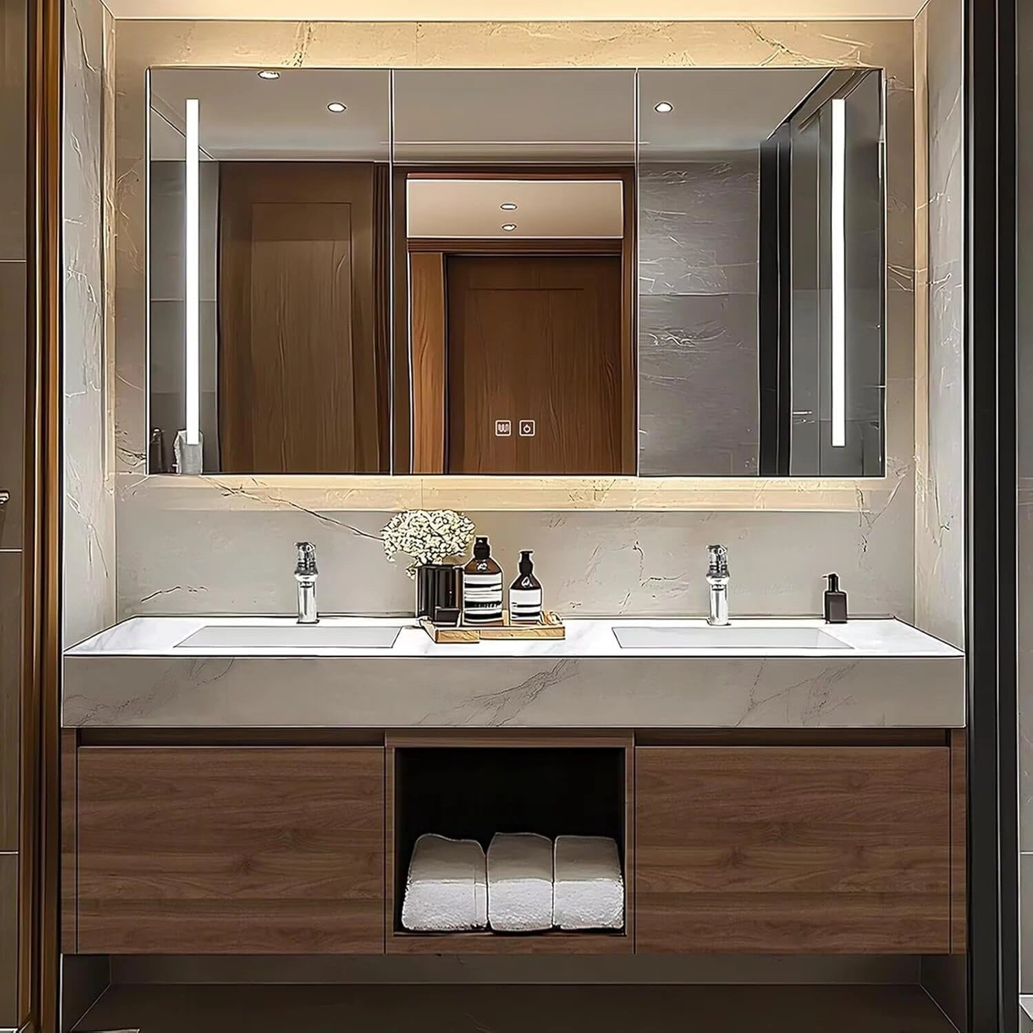 60” - 78” Minimalist Cozy Bathroom Vanity Includes Rock Slab Ceramic Basin