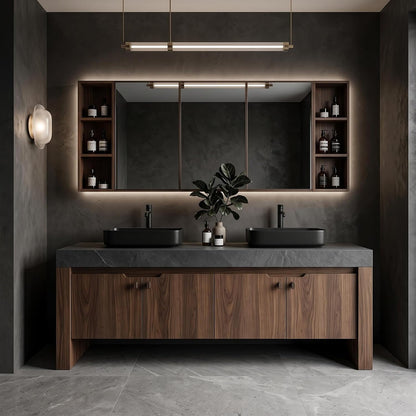 52''-110'' Freestanding Bathroom Vanity with Double Sink Includes Walnut Finish,Spacious Mirror Storage