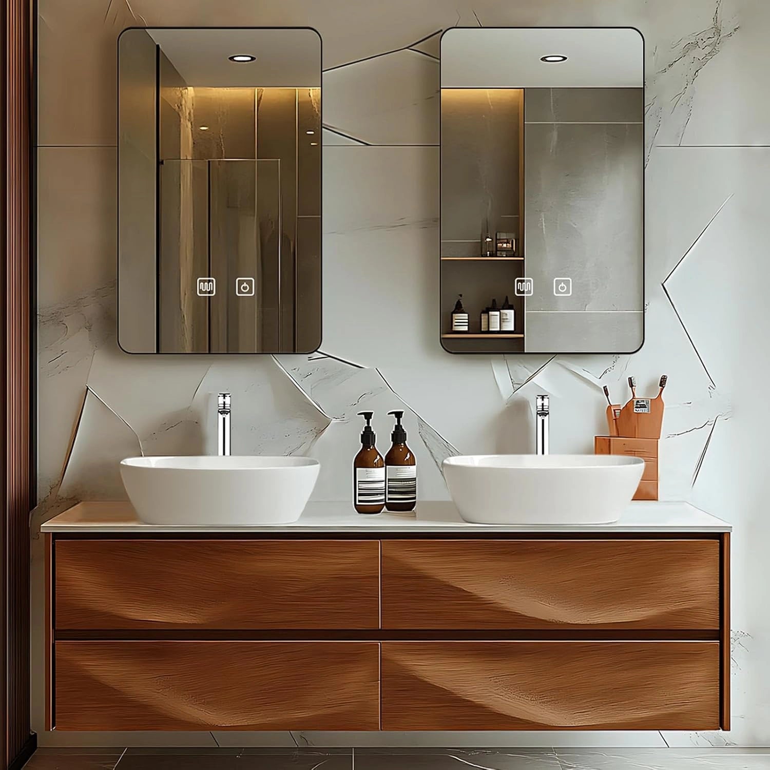 60” - 78” Modern Art Bathroom Vanity with Wave Texture Design