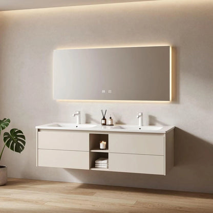 60” - 84” Floating Simple Bathroom Vanity with Double Sink & Storage Space