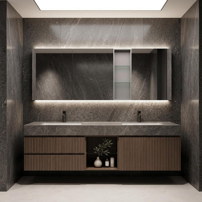 52''-110'' Floating Modern Bathroom Vanity with Double Sinks Includes Open Center Shelf