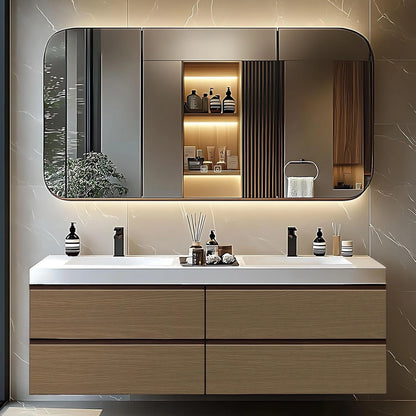 60” - 78” Fashion Simple Bathroom Vanity Includes Wood Grain Cabinet & Round Sink