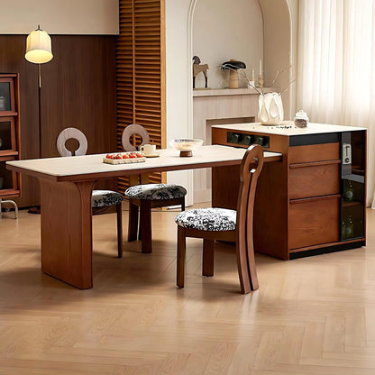 72” - 88” Medieval Kitchen Island Includes Glass Cabinet & Modular Socket (No Chair)