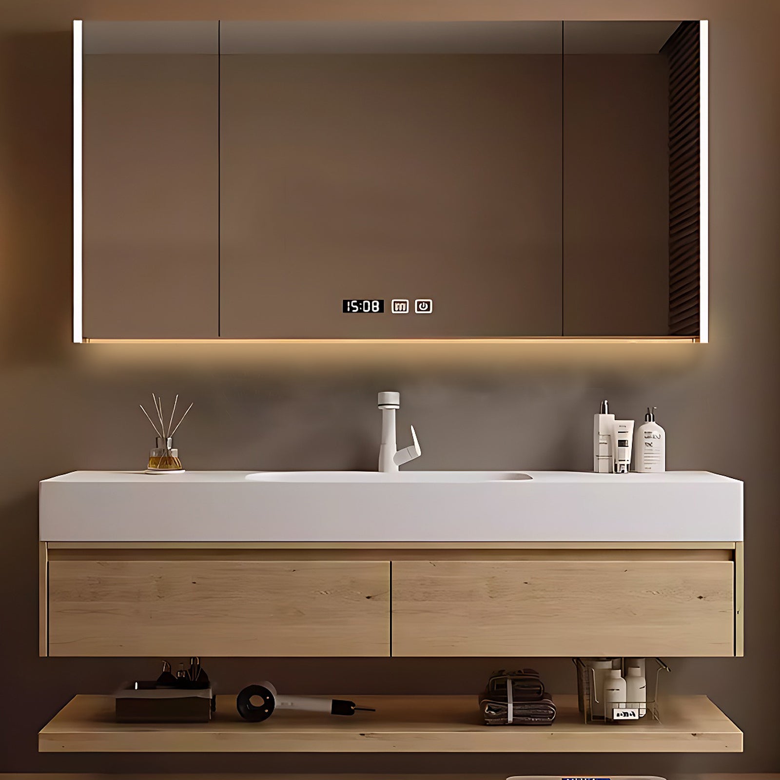 40"- 72" Single Basin Floating Bathroom Vanity Set with Mirror Cabinet