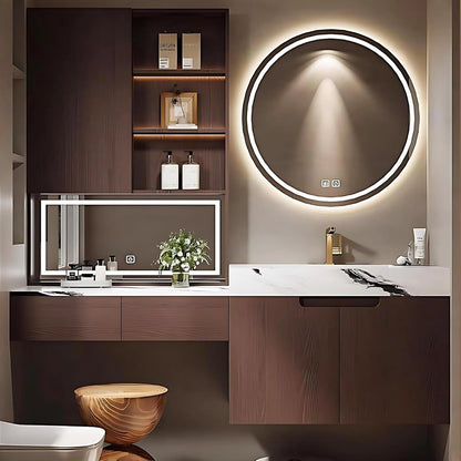 64” - 84” Brown Bathroom Vanity with Side Cabinet with Open Shelves