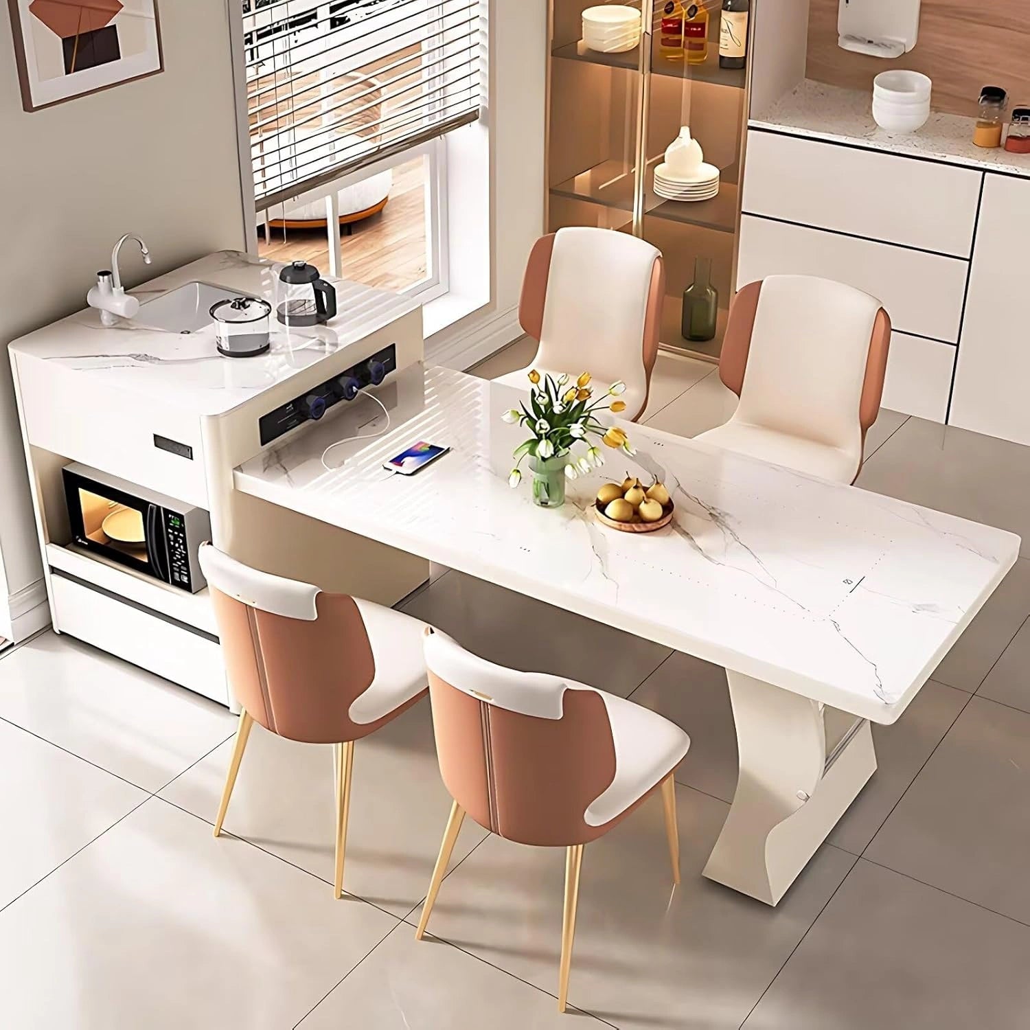 79” Modern Luxury Kitchen Island Includes Open Shelf & Integrated Sink (No Chair)