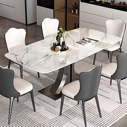 55'' White Dining Table with Unique Texture Design