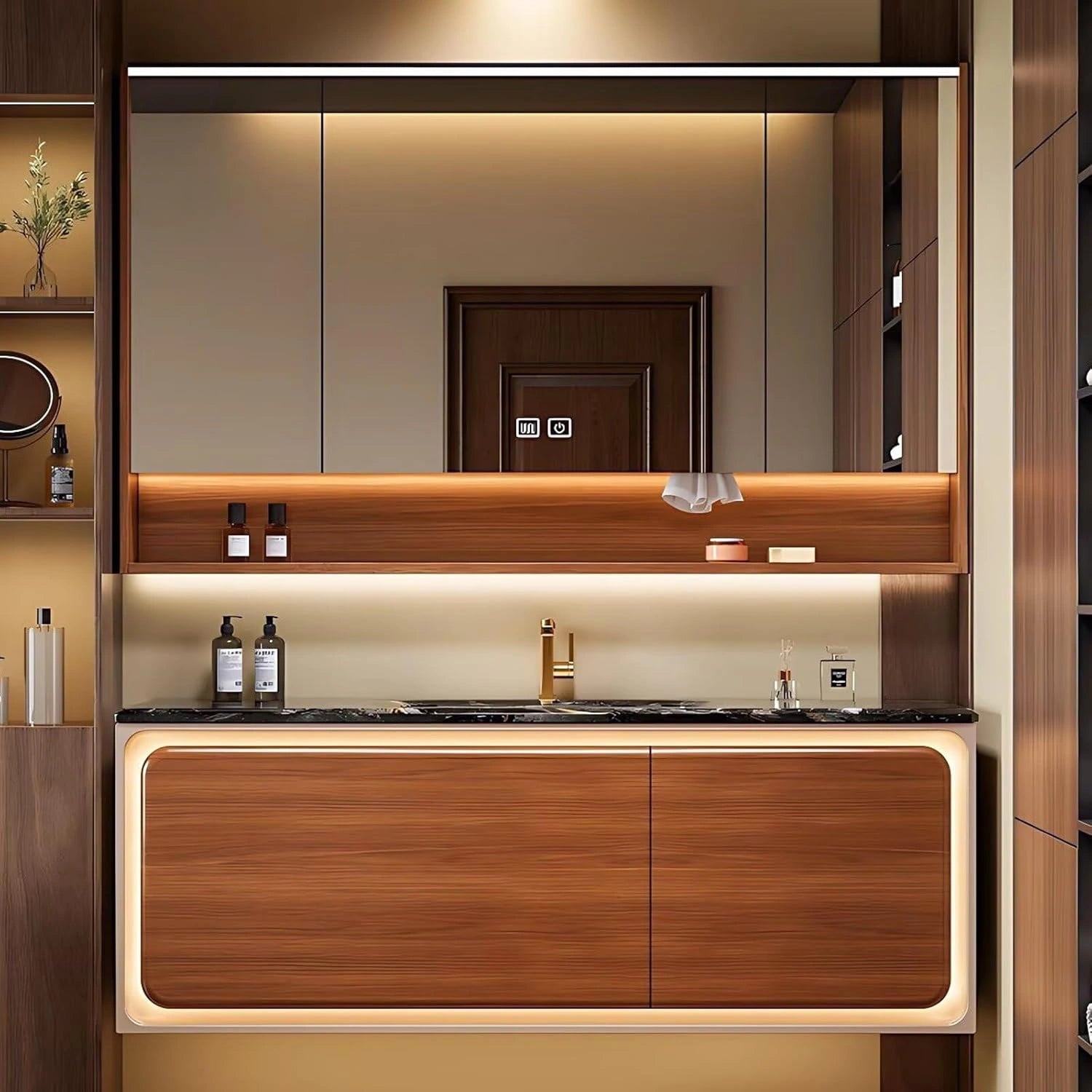 40" - 64" New Chinese Bathroom Vanity Includes Brown Solid Wood Cabinet