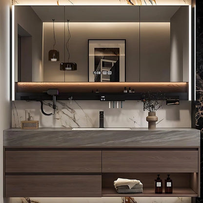 36” - 64” Brown Minimalist Bathroom Vanity Includes Log Modern Panel Drawers