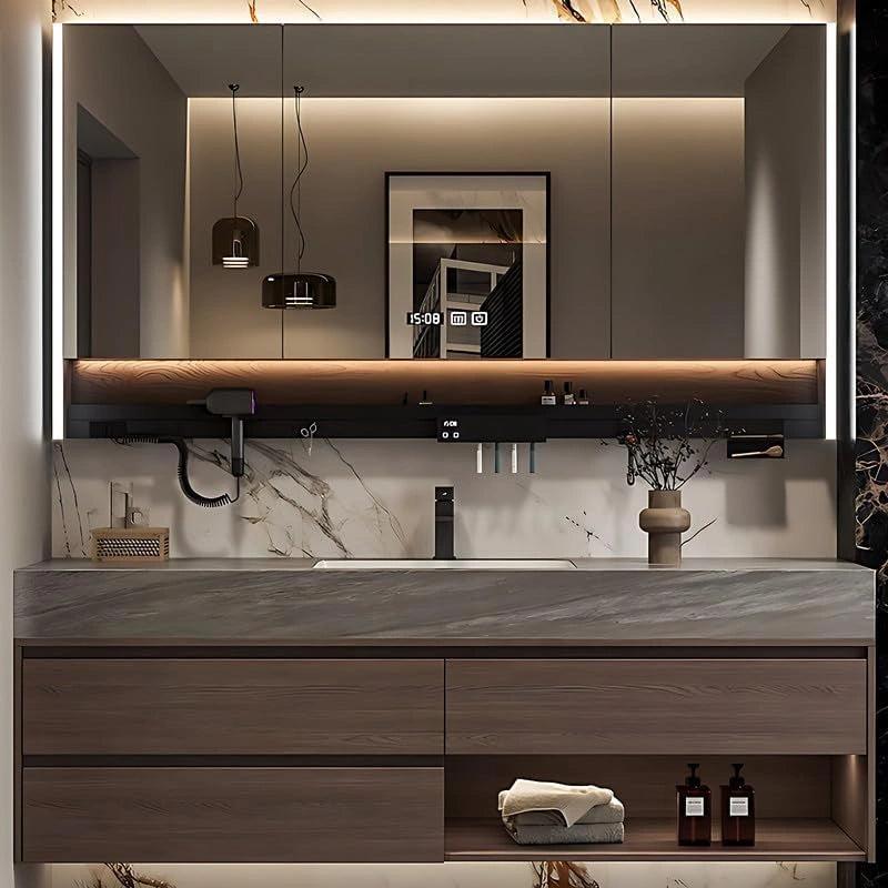 36” - 64” Brown Minimalist Bathroom Vanity Includes Log Modern Panel Drawers