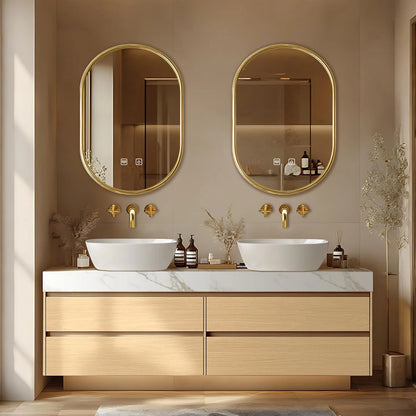 60” – 96” Exquisite Floating Bathroom Vanity Includes Above Counter Sinks & Irregular Mirror