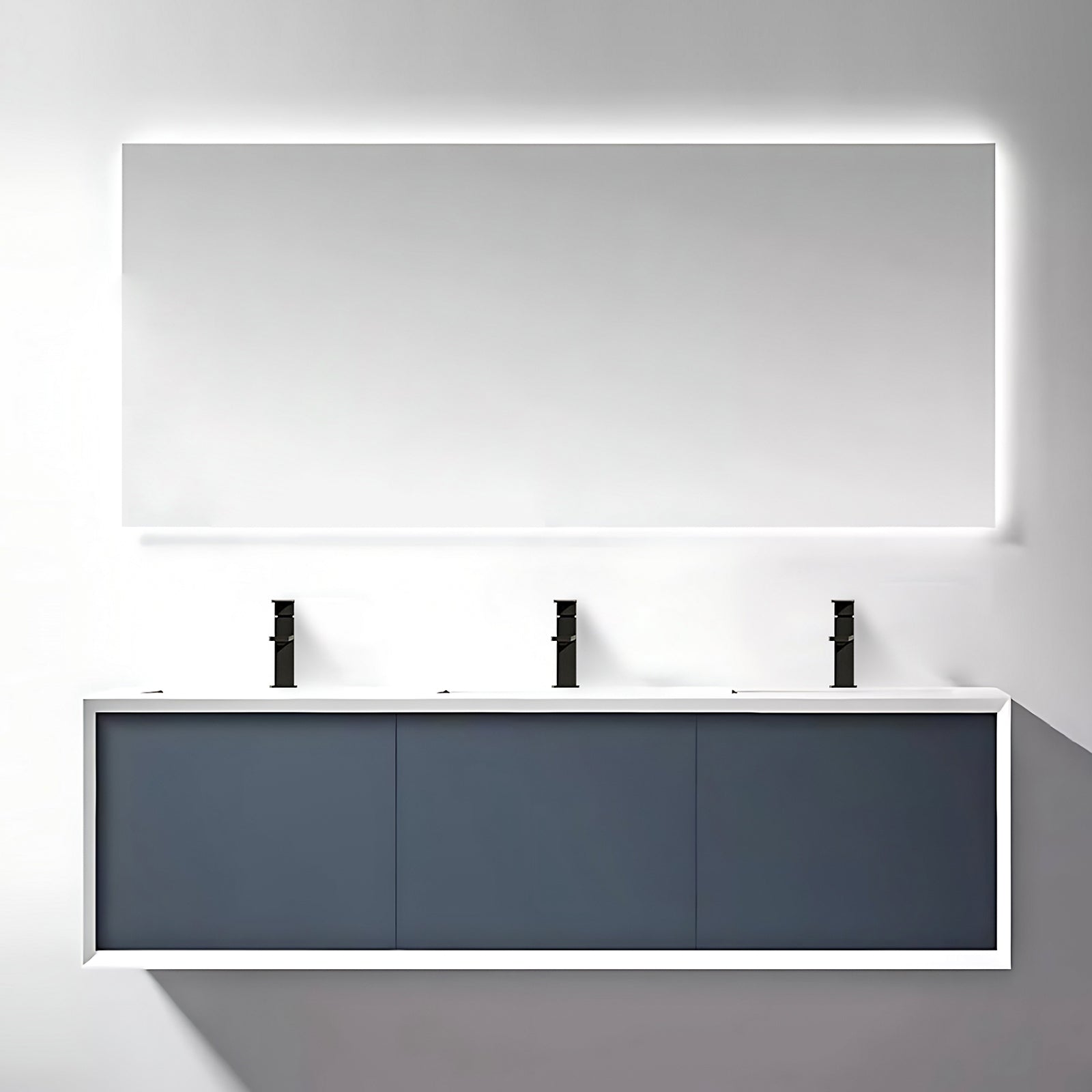 72"-78" Wall Mounted Bath Vanity with 3 basin big mirror