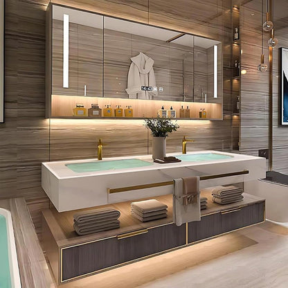 60” - 78” Luxurious Bathroom Vanity Modern Cabinet with Towel Hanging