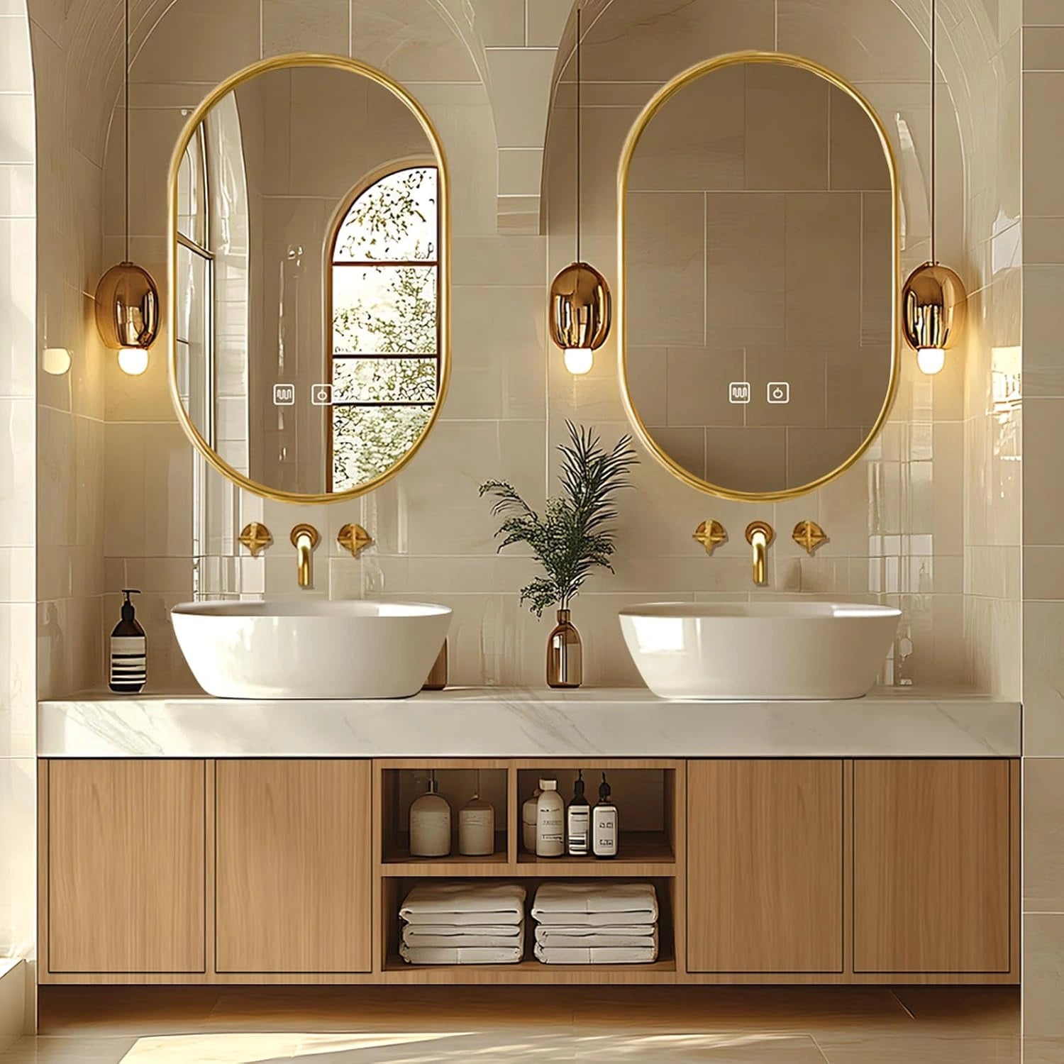 68” - 96” Solid Wood Modern Bathroom Vanity Includes Open Storage Rack