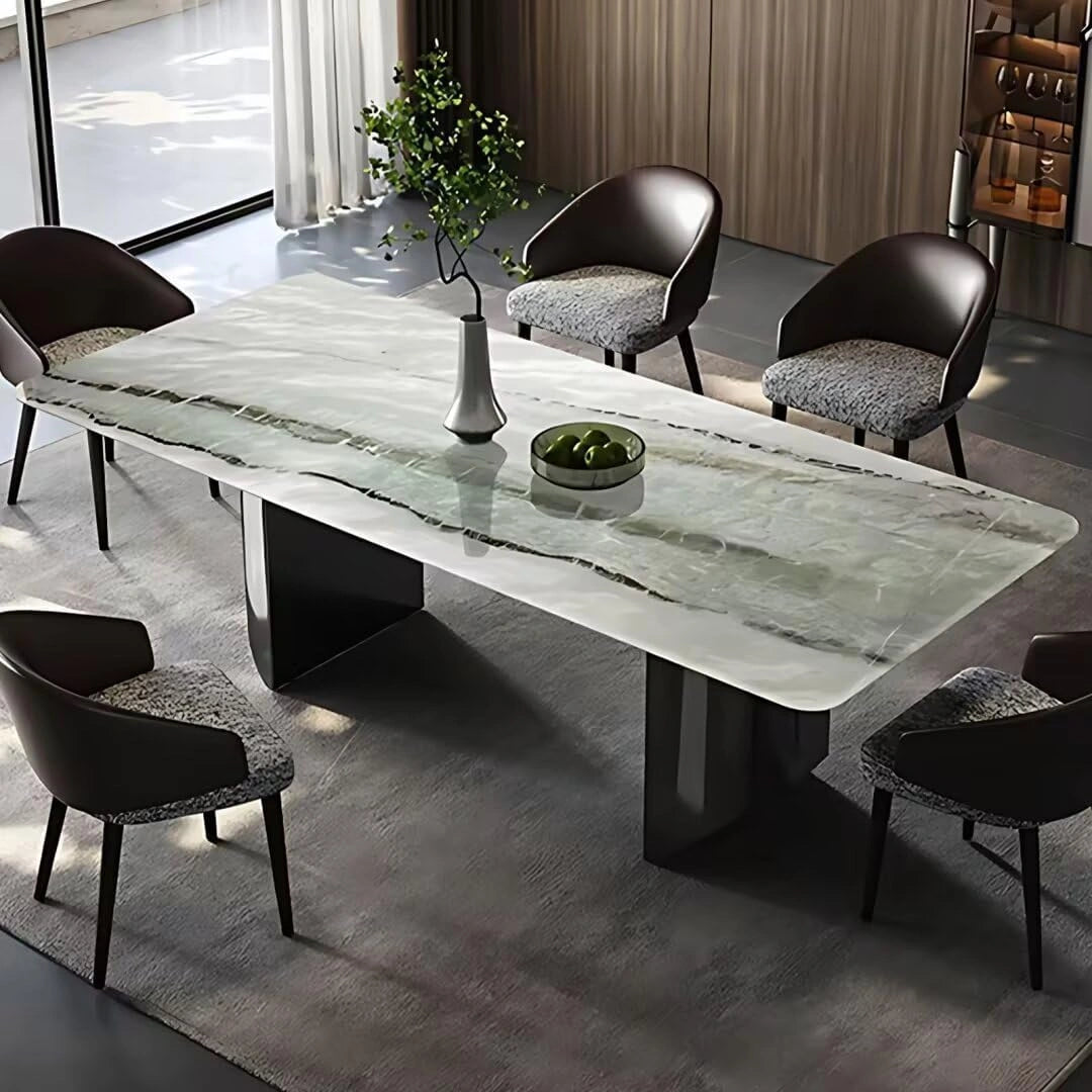 55” - 71” Minimalist Luxury Dining Table with Green Veined Countertop (No Chair)