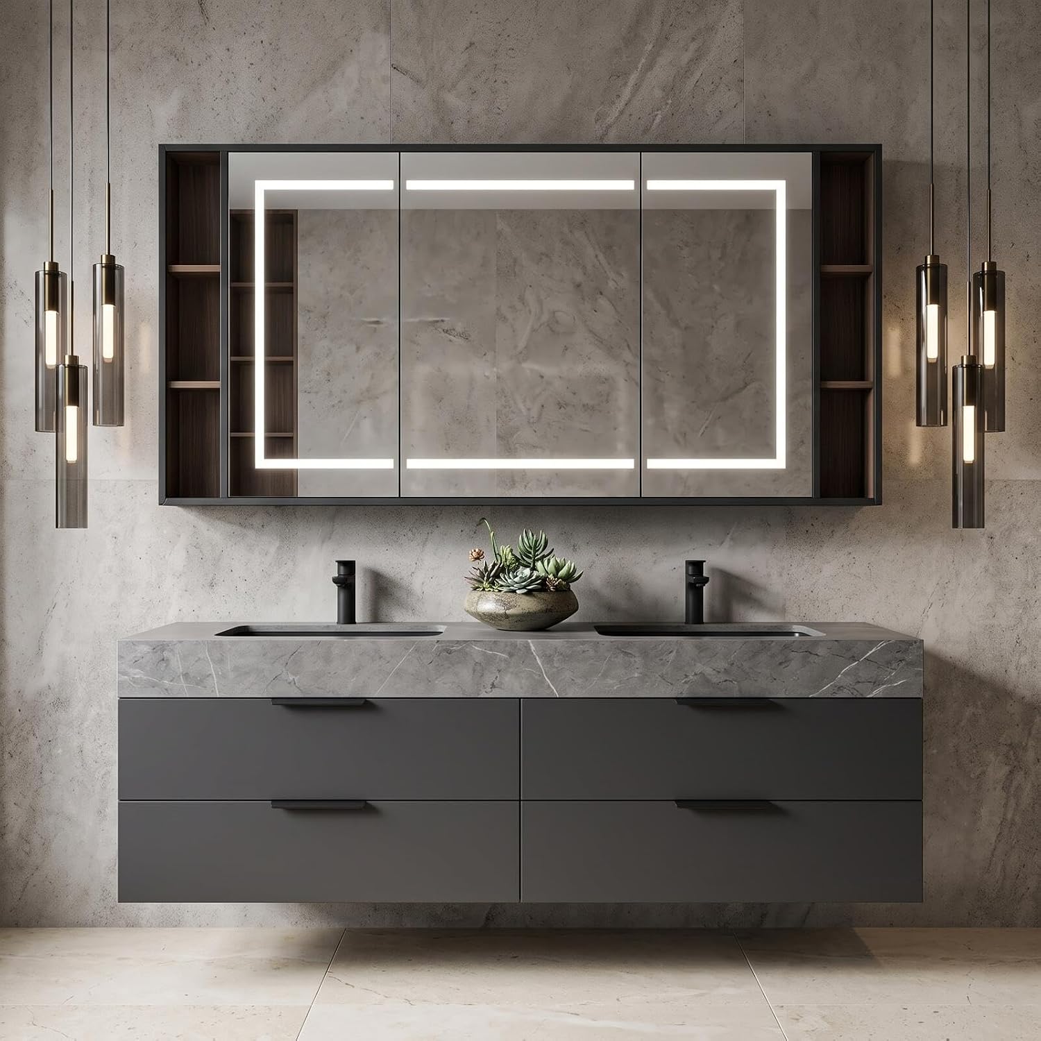 52''-110'' Simple Bathroom Vanity with Sinks Set Includes Matte Dark Grey Finish