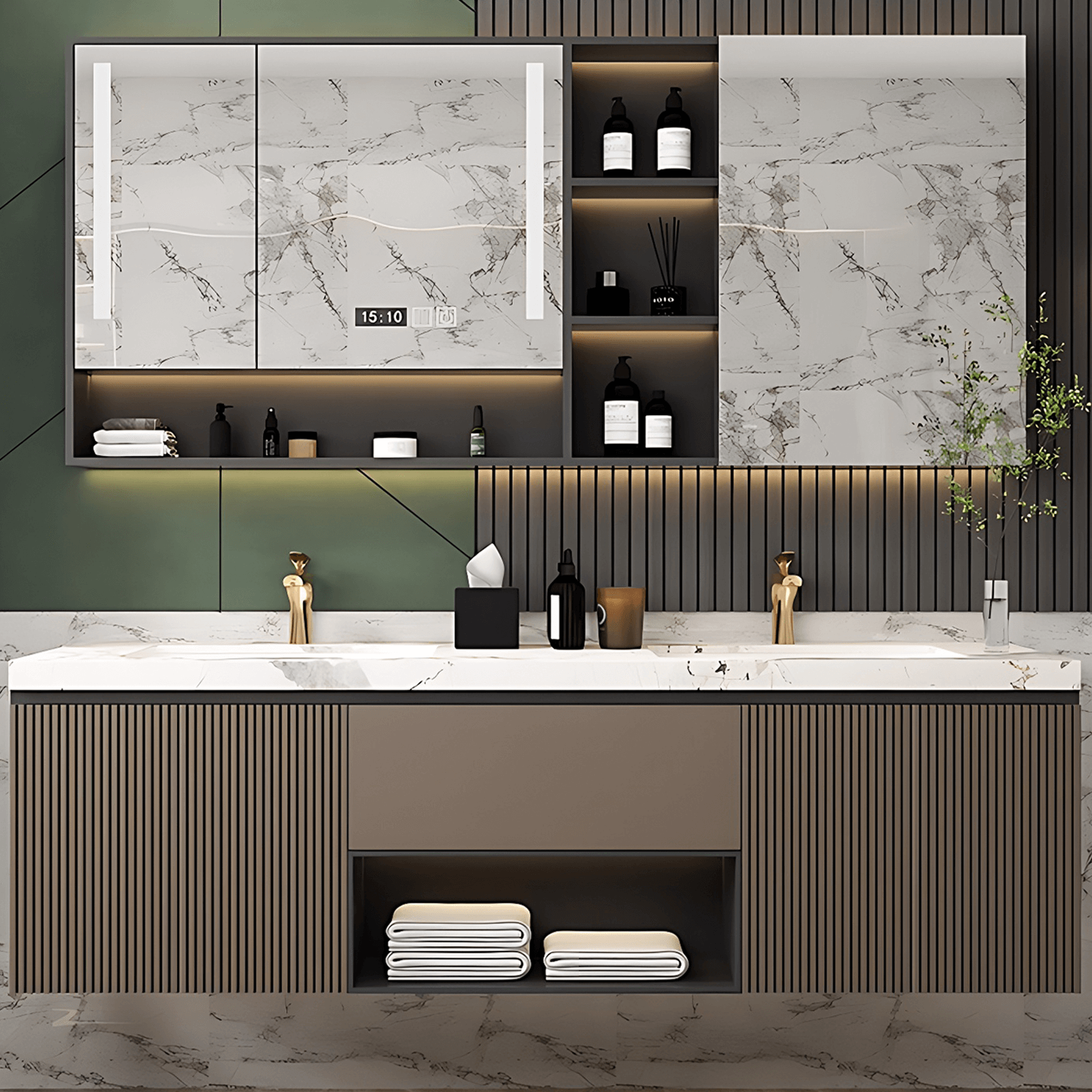 52"- 78" Wall Mounted Bathroom Vanity with Double Sink and Smart Led Mirror Cabinet