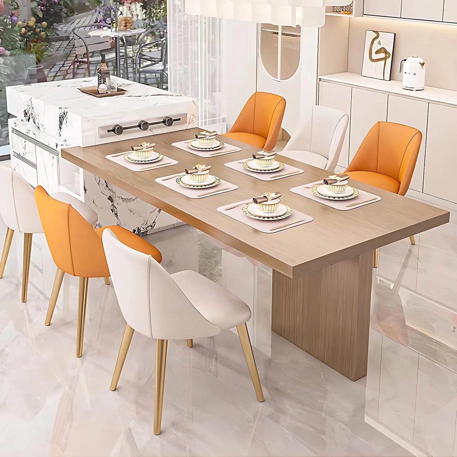 94" - 109" Elegant Cozy Kitchen Island Includes L-Shaped Solid Wood Style Table (No Chair)