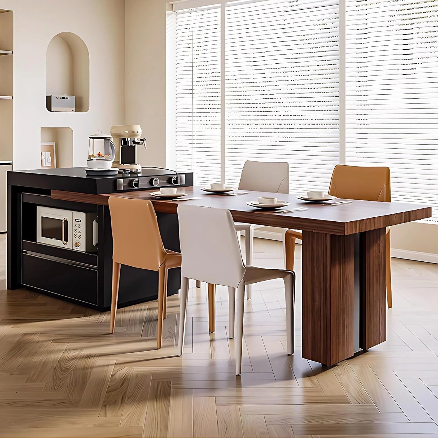 86” - 102” Simple Spacious Kitchen Island Includes Wooden Retro Design (No Chair)