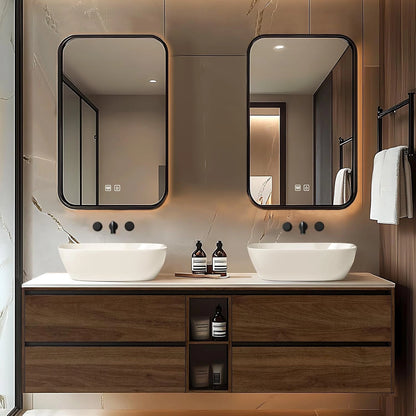 60” - 78” Elegant Log Bathroom Vanity with Hidden Handle & Irregular Smart Mirror