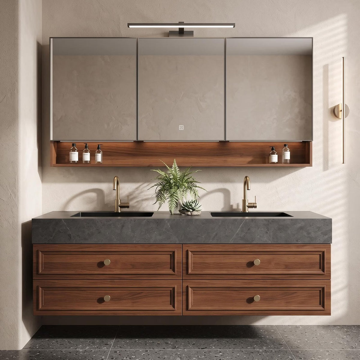 52‘’-110‘’ Double Sinks Bathroom Vanity Includes Carved Frame Design