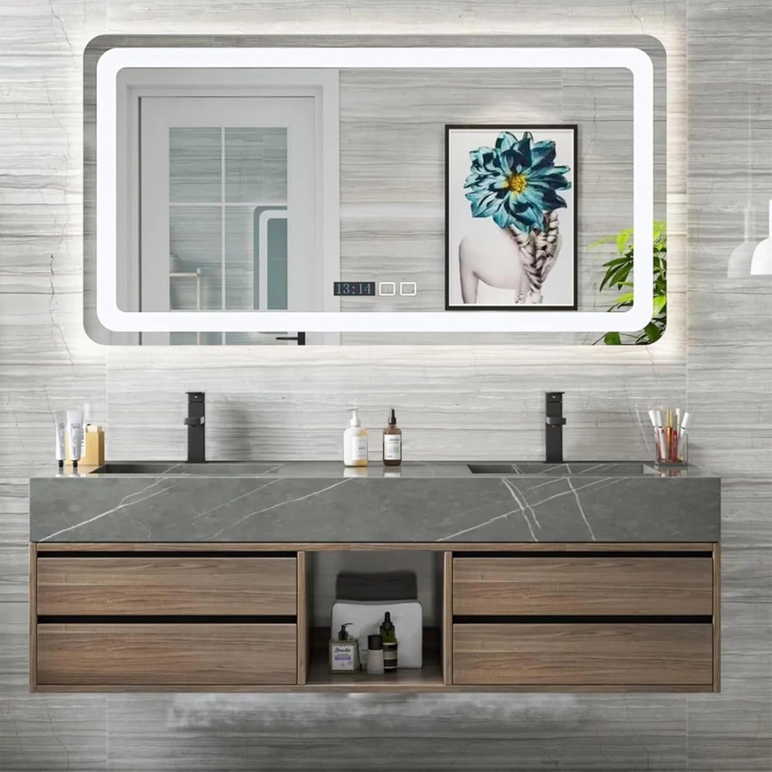 60” - 78” Light Luxury Bathroom Vanity with Hidden Handles and Double Sinks