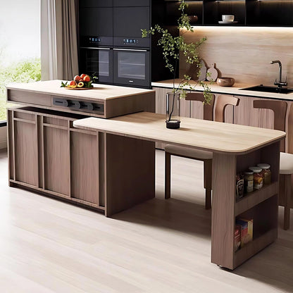 96” Unique Cozy Kitchen Island Includes Open Shelf & Rotatable Tabletop (No Chair)