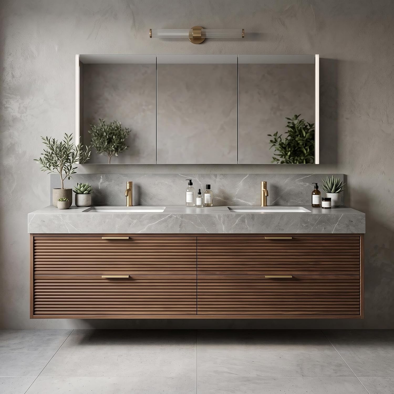 52''-110'' Simple Bathroom Vanity with Sinks Includes 4 Spacious Striped Drawers