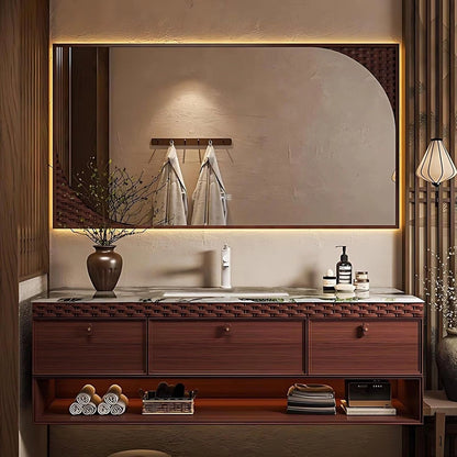 48” – 64” Floating Bathroom Vanity with Green Texture Countertop and Open Storage Shelf