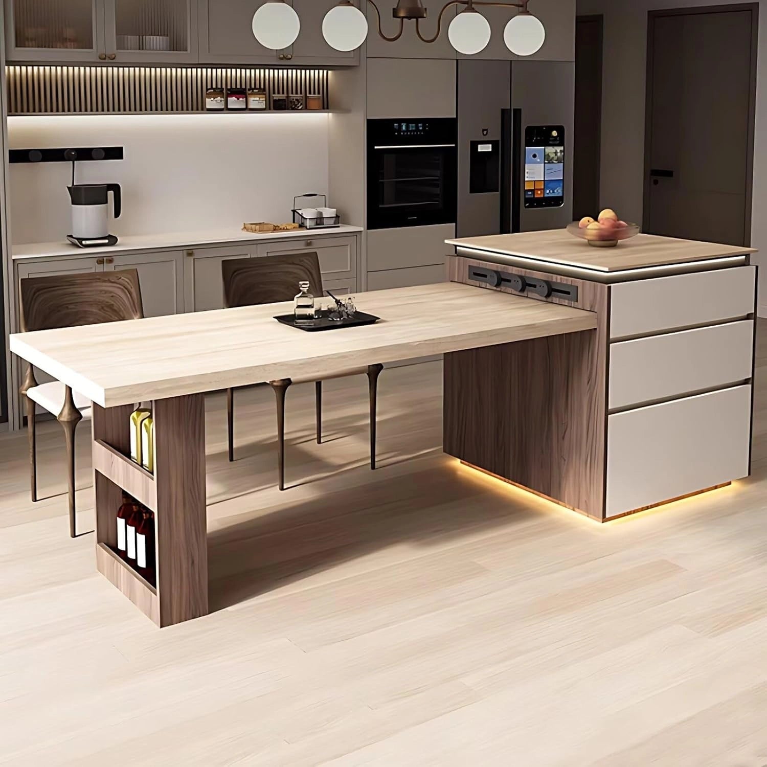 67" - 83" Minimalist Practical Kitchen Island Includes Storage Legs & Open Shelf