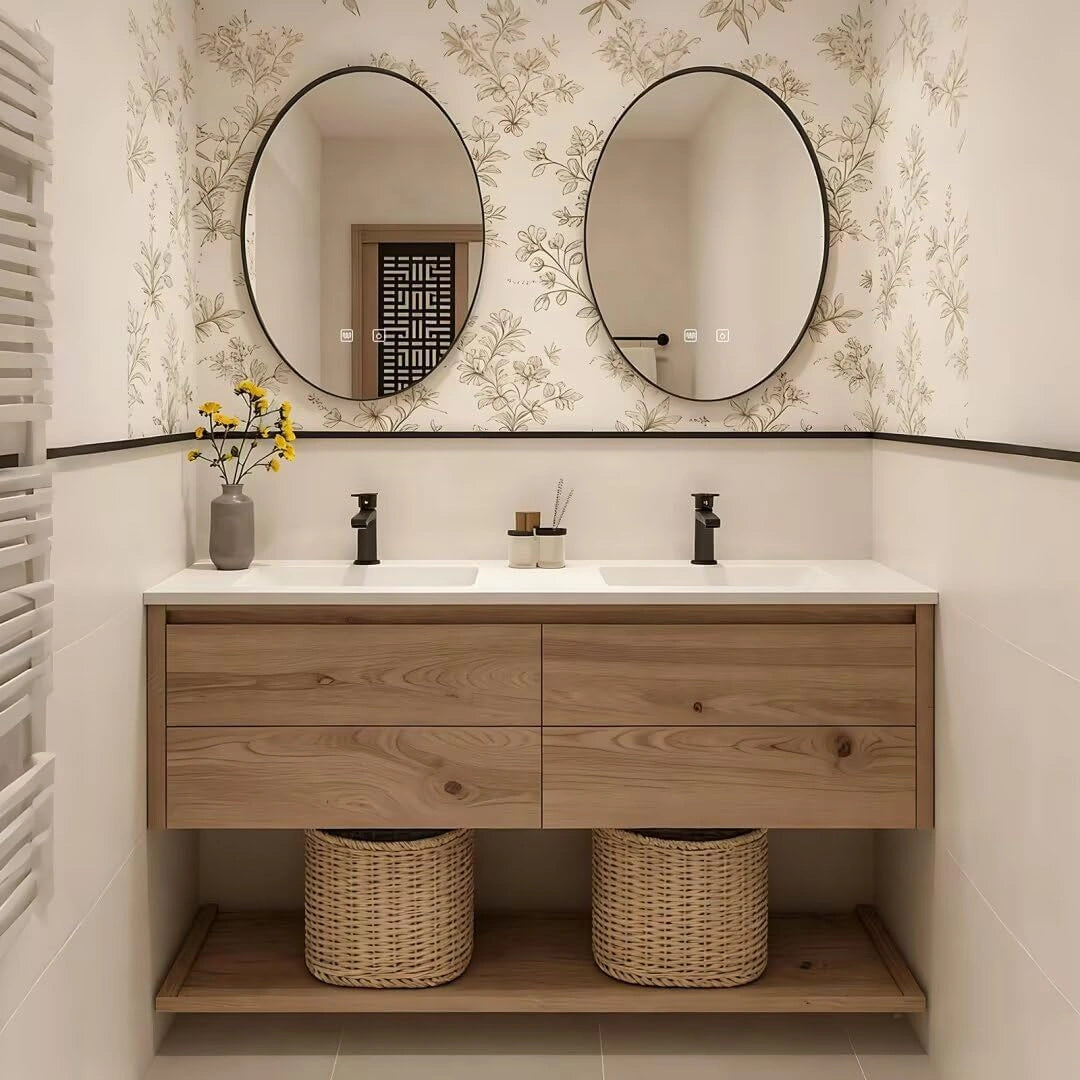 60” - 84” Retro Rustic Bathroom Vanity Includes Open Shelving