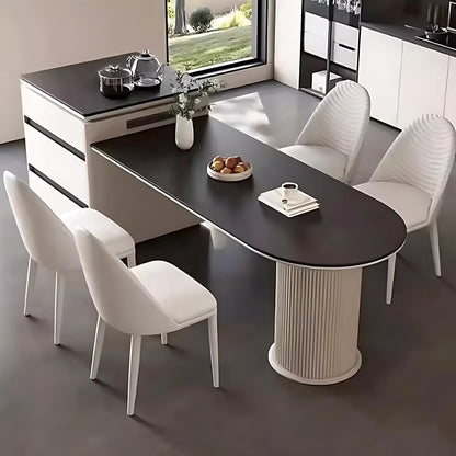 55" - 67" Elegant Cozy Kitchen Island with Cylindrical Striped Table Foot & Curved Tabletop (No Chair)