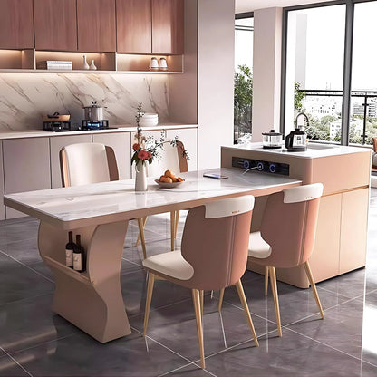 79” Brown Modern Kitchen Island Includes Open Shelf & Integrated Sink (No Chair)